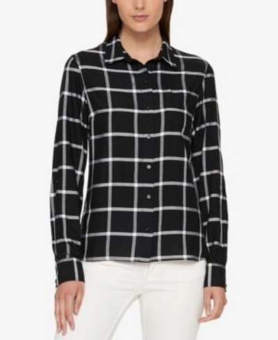 Shop Tommy Hilfiger Checked Button-front Shirt, Created For Macy's In Black/white