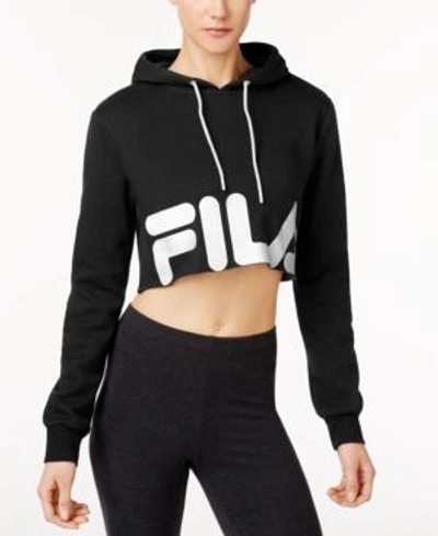 Shop Fila Pam Cropped Hoodie In Black/white