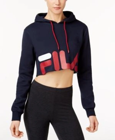 Shop Fila Pam Cropped Hoodie In Navy/red