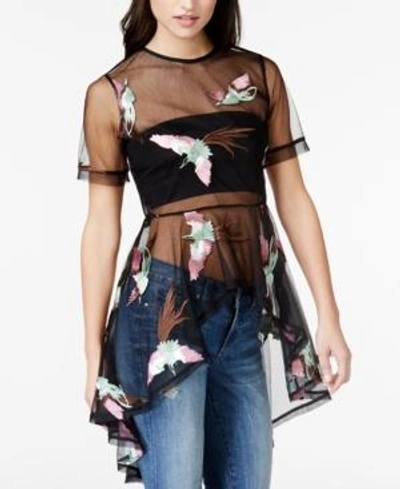 Shop Endless Rose Embroidered Mesh Top In Black