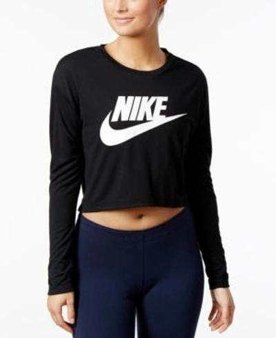 Shop Nike Sportswear Essential Long Sleeve Cropped Top In Black