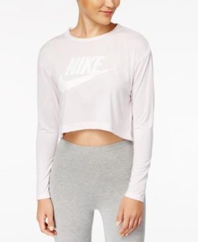 Shop Nike Sportswear Essential Long Sleeve Cropped Top In Pearl Pink/sail