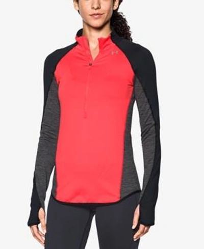 Shop Under Armour Coldgear Fleece-lined Half-zip Top In Marathon Red/black