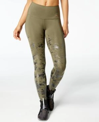 Shop Puma Printed Drycell Leggings In Olive Night