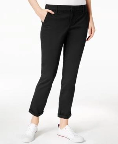 Shop Tommy Hilfiger Cuffed Chino Straight-leg Pants, Created For Macy's In Deep Knit Black