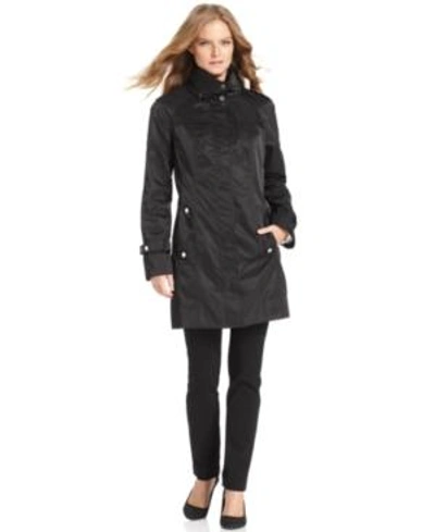 Shop Calvin Klein Hooded Packable Stand-collar Wrinkle-resistant Anorak In Black