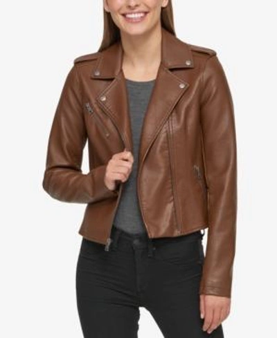 Shop Levi's Women's Faux-leather Moto Jacket In Cognac