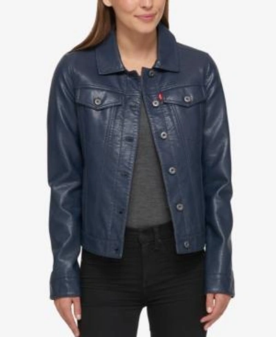 Shop Levi's Buffed Cow Faux-leather Jacket In Navy