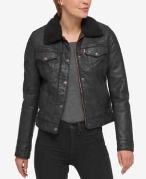 levi's black leather jacket womens