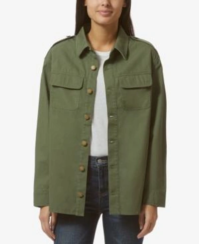 Shop Avec Les Filles Cotton Military Jacket In Khaki Green