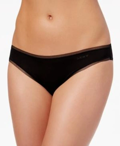 Shop Dkny Litewear Low-rise Mesh-trim Bikini Underwear Dk5002 In Black