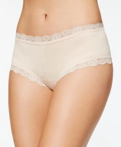 Shop Hanky Panky Organic Cotton Low-rise Lace-trim Boyshort 891281 In Chai- Nude 01