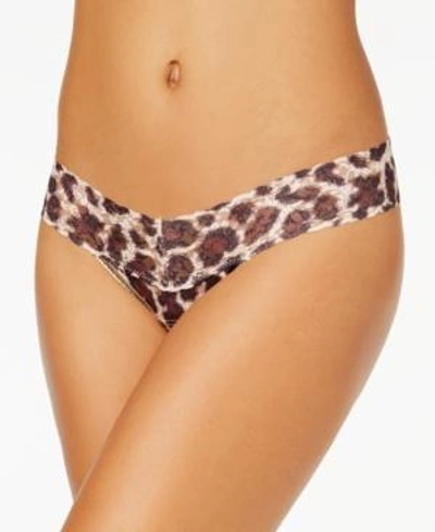 Shop Hanky Panky Printed Low-rise Lace Thong In Brown