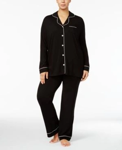 Shop Cosabella Bella Plus Size Contrast-trim Pajama Set Amore9641p, Online Only In Black/ivory