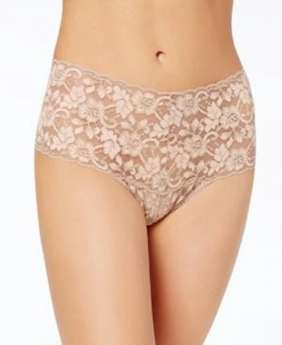 Shop Hanky Panky Retro High-waist Lace Thong 591924 In Taupe/vanilla