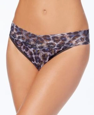 Shop Hanky Panky Printed Original-rise Lace Thong In Blue Leopard