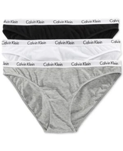 Shop Calvin Klein Women's Carousel Cotton 3-pack Bikini Underwear Qd3588 In Black/white/grey Heather