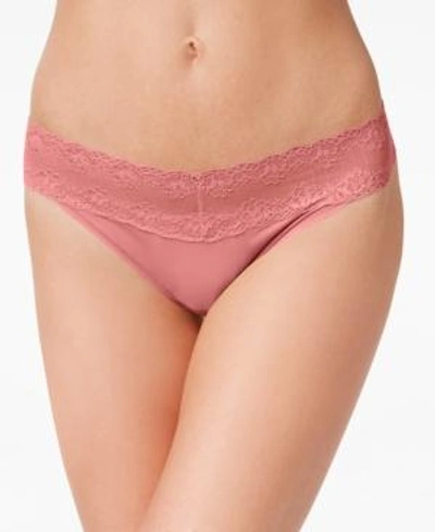 Shop Natori Bliss Perfection Lace-waist Thong 750092 In Rose Glow