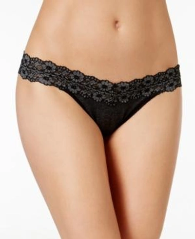 Shop Hanky Panky Heather Original-rise Floral-lace Thong 681801 In Black Heather