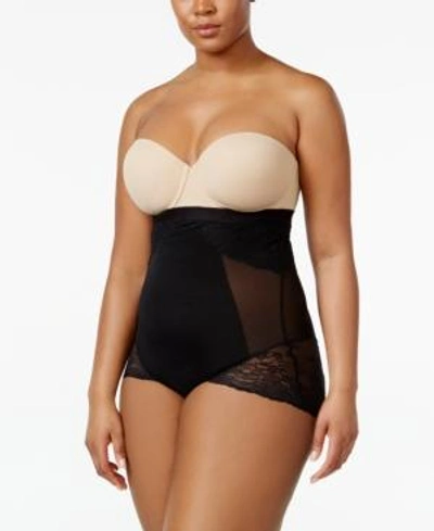 Shop Spanx Plus Size Low-impact Tummy-control High-waist Lace Brief 10121p In Very Black