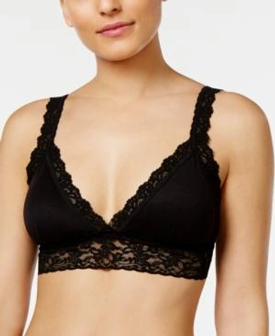 Shop Hanky Panky Organic Cotton Lace-trim Bralette 897601 In Black