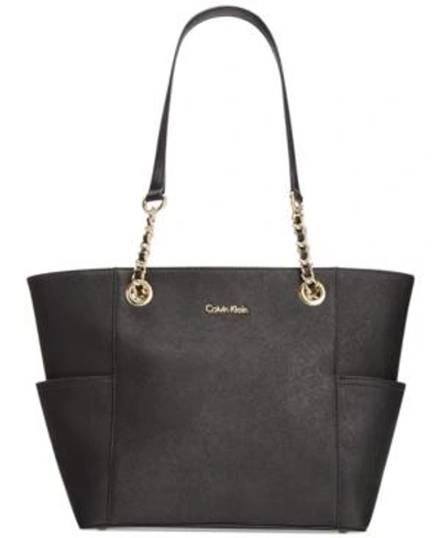 Shop Calvin Klein Hayden Saffiano Leather Tote In Black/gold