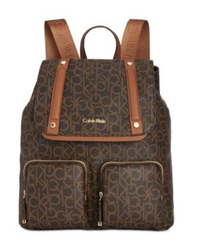 Shop Calvin Klein Teodora Cargo Signature Backpack In Brown Khaki/luggage