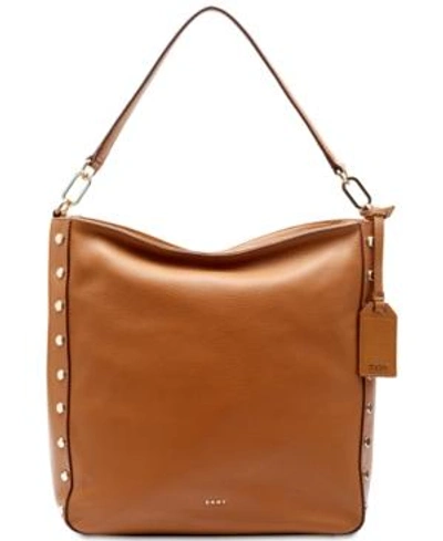 Shop Dkny Studded Top-zip Medium Hobo, Created For Macy's In Camel