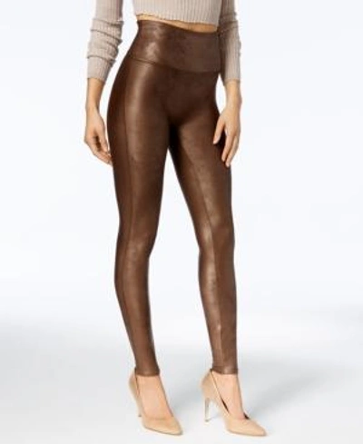 Shop Spanx Women's Faux-leather Tummy Control Leggings In Bronze Metal