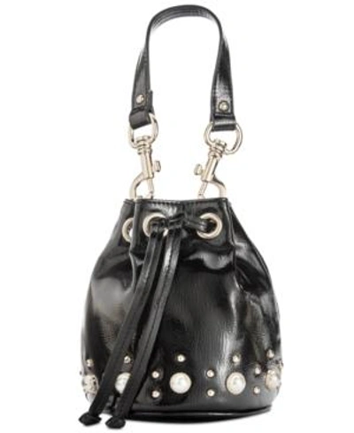 Shop Steve Madden Carly Studded Mini Bucket Bag In Black
