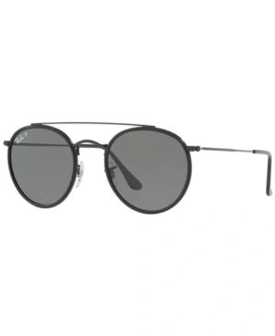 Shop Ray Ban Ray-ban Polarized Sunglasses , Rb3647n Round Double Bridge In Black/green Polar