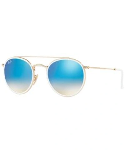 Shop Ray Ban Ray-ban Sunglasses, Rb3647n Round Double Bridge In Gold/blue
