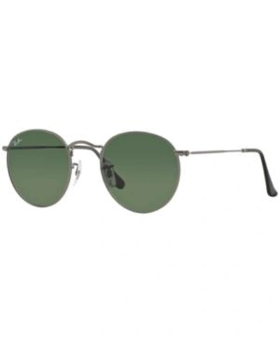 Shop Ray Ban Ray-ban Round Metal Sunglasses, Rb3447 50 In Gunmetal/green