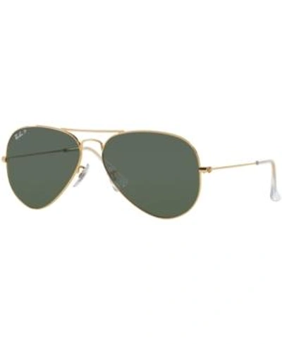 Shop Ray Ban Ray-ban Polarized Sunglasses, Rb3025 Aviator Classic In Gold/green Polar