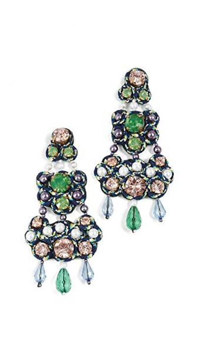 Tory Burch Beaded Chandelier Earrings In Turquoise/green/blue | ModeSens
