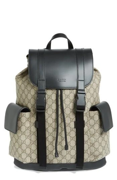 Shop Gucci Eden Flap Top Canvas Backpack - Beige In Beige Multi