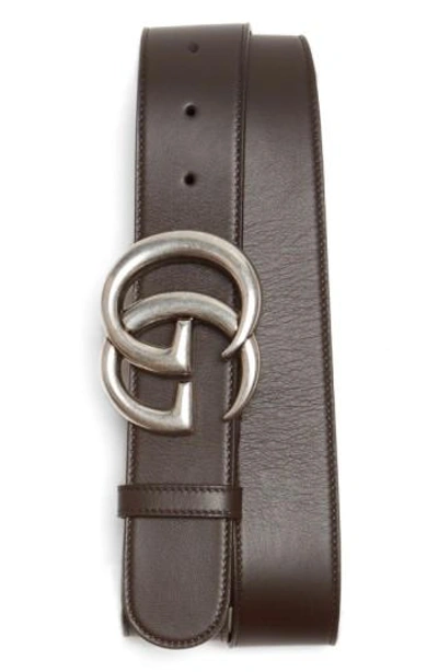 Shop Gucci Logo Leather Belt In Dark Chocolate