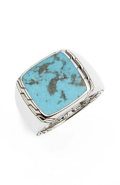 Shop John Hardy Classic Chain Signet Ring In Silver/ Turquoise/ Black