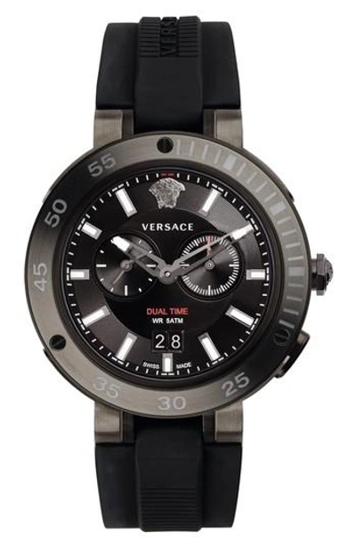 Shop Versace V-extreme Pro Silicone Strap Watch, 46mm In Black