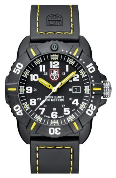 Shop Luminox 'coronado' Rubber Strap Watch, 44mm In Black/ Yellow