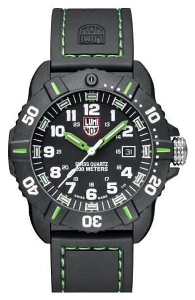 Shop Luminox 'coronado' Rubber Strap Watch, 44mm In Black/ Green
