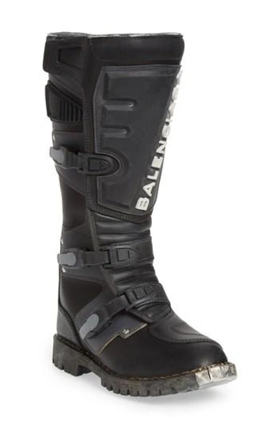 Shop Balenciaga Moto Strapped Boot In Noir