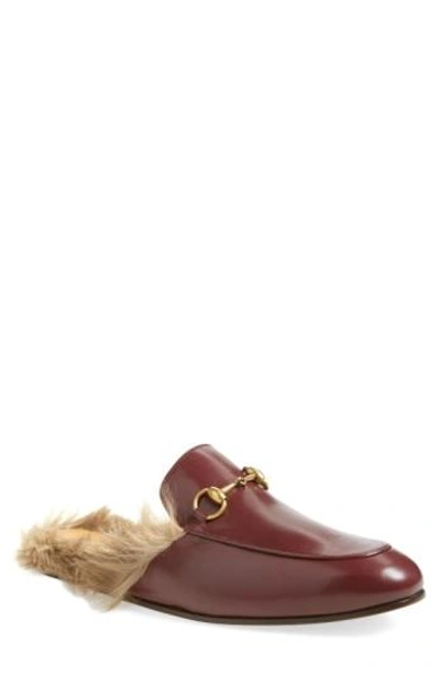 Shop Gucci Princetown Genuine Shearling Lined Mule Loafer In Red/ Tea Leather