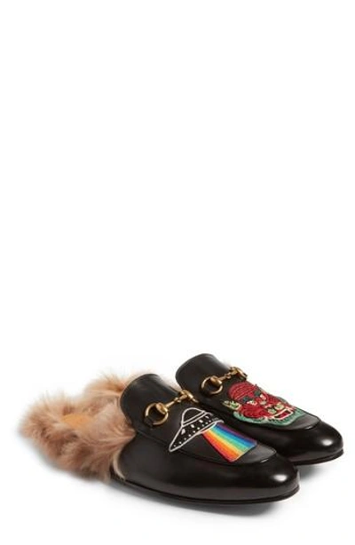 Shop Gucci Princetown Genuine Shearling Lined Mule Loafer In Black Space Dragon Multi