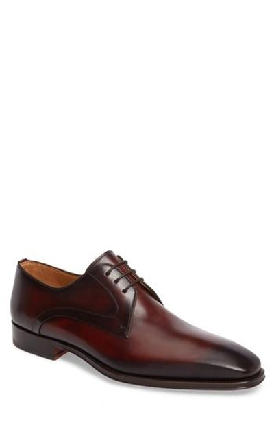 Shop Magnanni Mario Plain Toe Derby In Mid-brown Leather