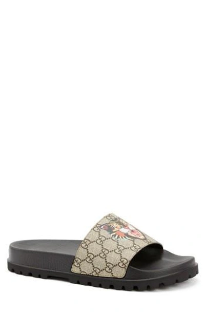 Shop Gucci 'pursuit Treck' Slide Sandal In Beige Lion Eye Multi