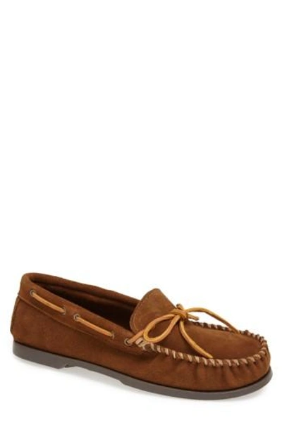Shop Minnetonka Suede Camp Moccasin In Dusty Brown