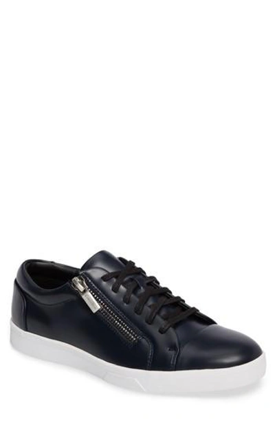 Calvin Klein Ibrahim Cap-toe Zip Sneaker In Dark Navy Leather | ModeSens