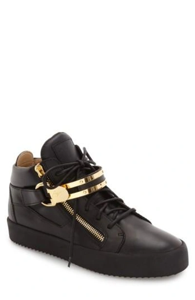 Shop Giuseppe Zanotti Side Zip High Top Sneaker In Nero Leather
