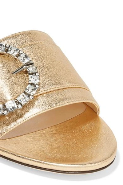 Shop Jimmy Choo Granger 35 Crystal-embellished Metallic Textured-leather Slides In Gold